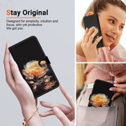 For Google Pixel 9 Pro Crystal Texture Colored Drawing Leather Phone Case(Gold Peony)