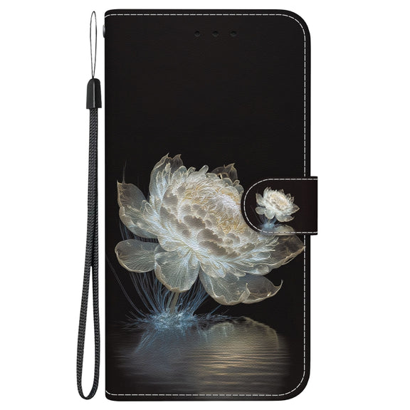 For Google Pixel 9 Pro Crystal Texture Colored Drawing Leather Phone Case(Crystal Peony)