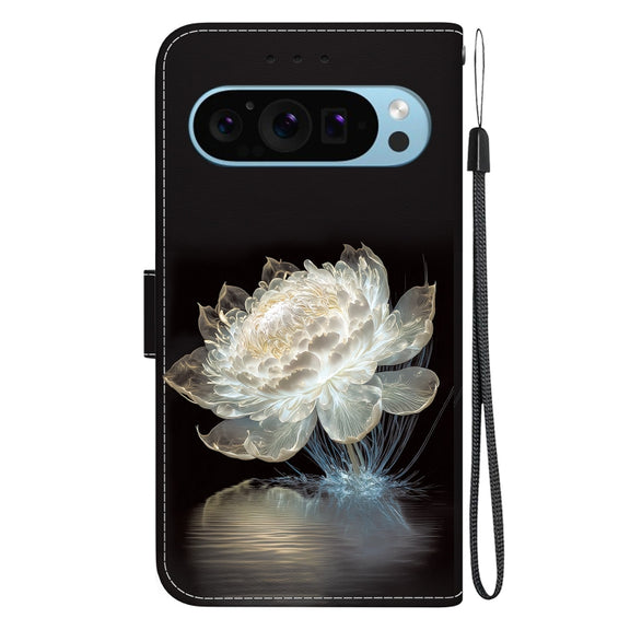 For Google Pixel 9 Pro Crystal Texture Colored Drawing Leather Phone Case(Crystal Peony)