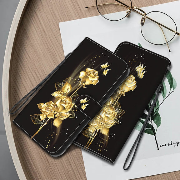 For Google Pixel 9 Pro Crystal Texture Colored Drawing Leather Phone Case(Gold Butterfly Rose)