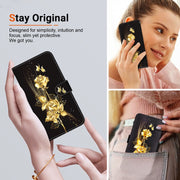 For Google Pixel 9 Pro Crystal Texture Colored Drawing Leather Phone Case(Gold Butterfly Rose)