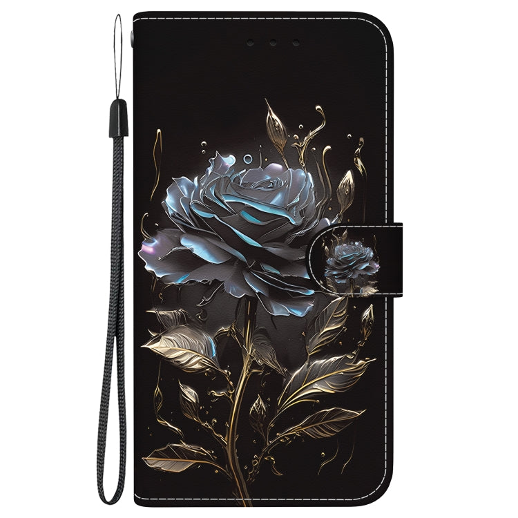 For Google Pixel 9 Pro Crystal Texture Colored Drawing Leather Phone Case(Black Rose)