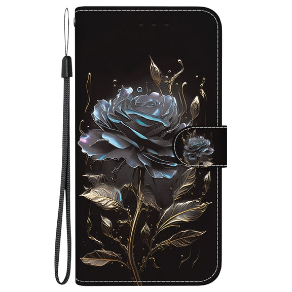 For Google Pixel 9 Pro Crystal Texture Colored Drawing Leather Phone Case(Black Rose)