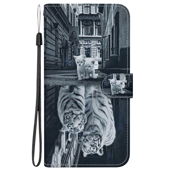 For Google Pixel 9 Pro Crystal Texture Colored Drawing Leather Phone Case(Cat Tiger Reflection)