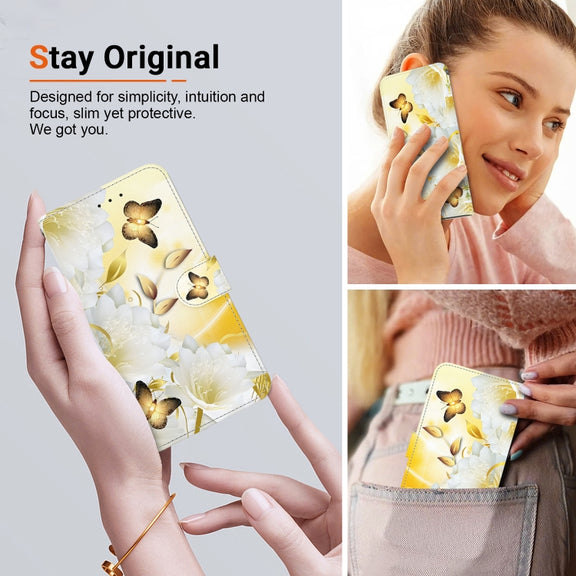 For Google Pixel 9 Pro Crystal Texture Colored Drawing Leather Phone Case(Gold Butterfly Epiphyllum)