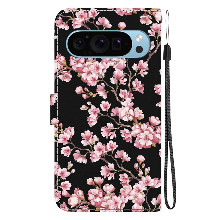 For Google Pixel 9 Pro Crystal Texture Colored Drawing Leather Phone Case(Plum Bossom)