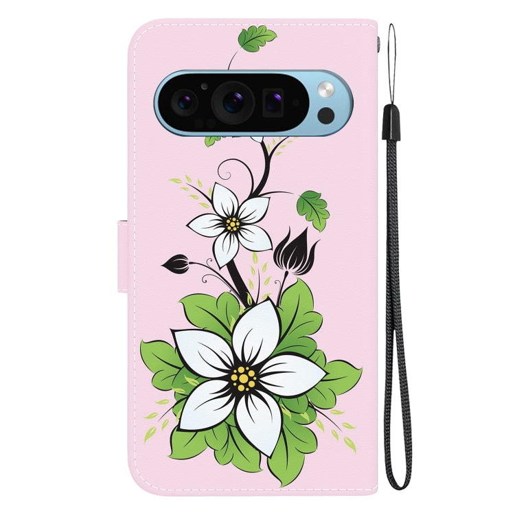 For Google Pixel 9 Pro Crystal Texture Colored Drawing Leather Phone Case(Lily)