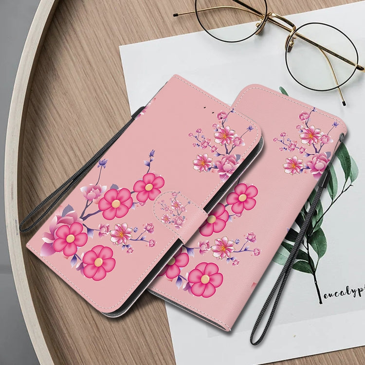 For Google Pixel 9 Pro Crystal Texture Colored Drawing Leather Phone Case(Cherry Blossoms)