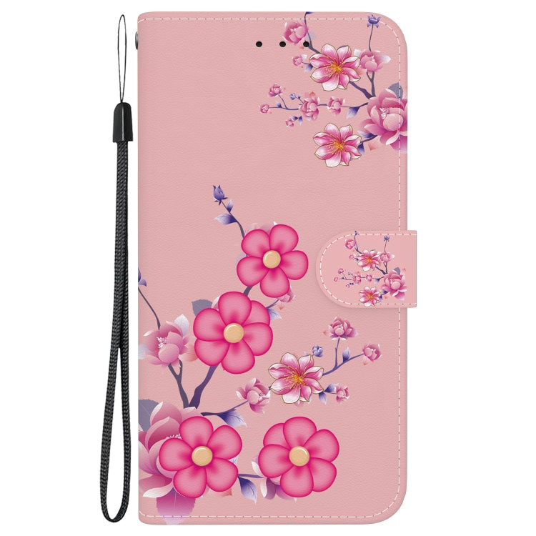 For Google Pixel 9 Pro Crystal Texture Colored Drawing Leather Phone Case(Cherry Blossoms)