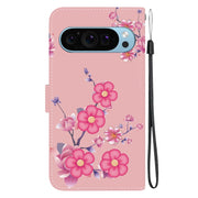 For Google Pixel 9 Pro Crystal Texture Colored Drawing Leather Phone Case(Cherry Blossoms)