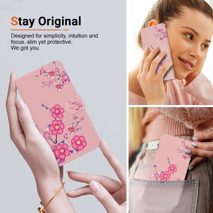 For Google Pixel 9 Pro Crystal Texture Colored Drawing Leather Phone Case(Cherry Blossoms)