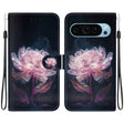 For Google Pixel 9 Crystal Texture Colored Drawing Leather Phone Case(Purple Peony) - Google Cases by PMC TechLife | Online Shopping South Africa | PMC TechLife | Buy Now Pay Later Mobicred