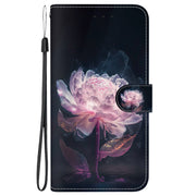 For Google Pixel 9 Crystal Texture Colored Drawing Leather Phone Case(Purple Peony)