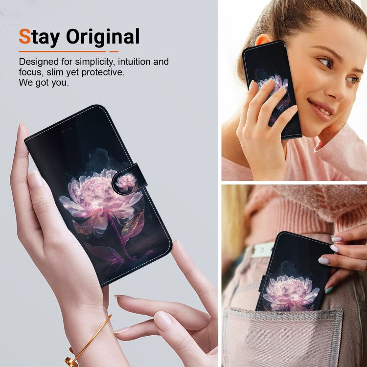 For Google Pixel 9 Crystal Texture Colored Drawing Leather Phone Case(Purple Peony)