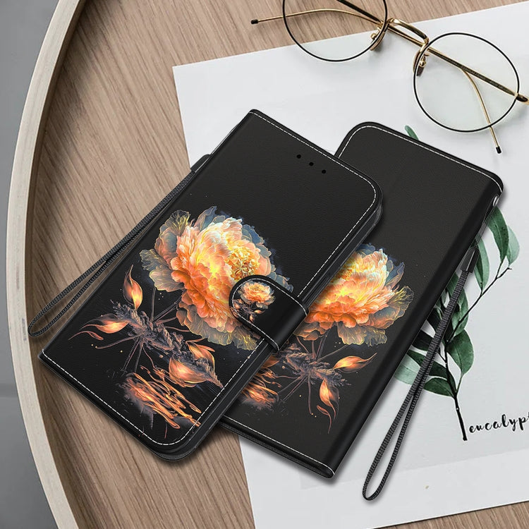 For Google Pixel 9 Crystal Texture Colored Drawing Leather Phone Case(Gold Peony)