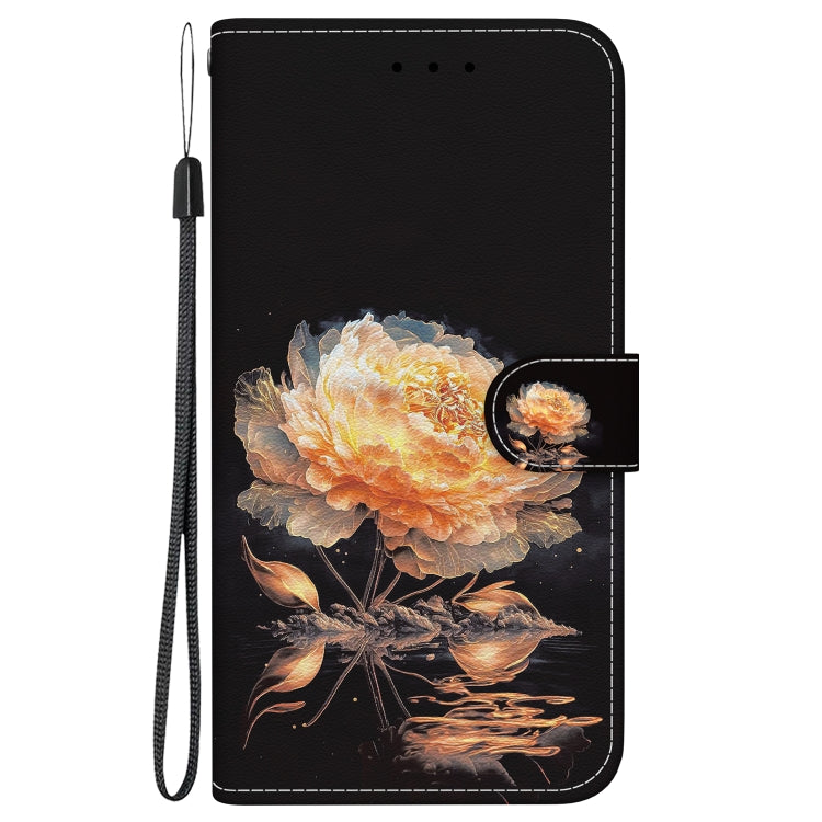 For Google Pixel 9 Crystal Texture Colored Drawing Leather Phone Case(Gold Peony)
