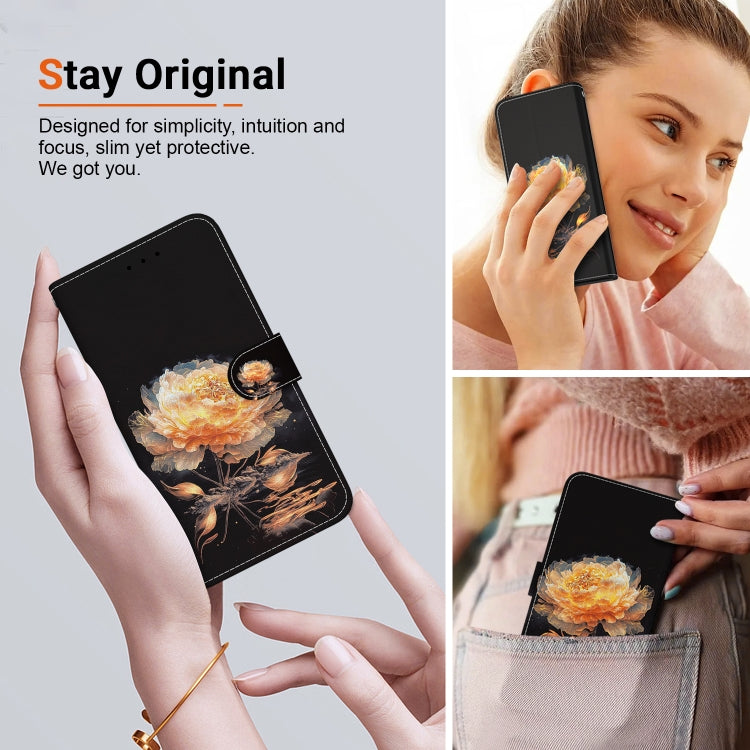 For Google Pixel 9 Crystal Texture Colored Drawing Leather Phone Case(Gold Peony)