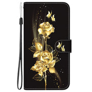 For Google Pixel 9 Crystal Texture Colored Drawing Leather Phone Case(Gold Butterfly Rose)