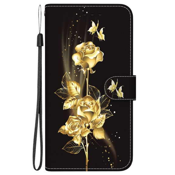 For Google Pixel 9 Crystal Texture Colored Drawing Leather Phone Case(Gold Butterfly Rose)