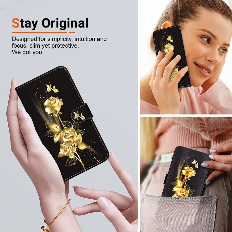 For Google Pixel 9 Crystal Texture Colored Drawing Leather Phone Case(Gold Butterfly Rose)