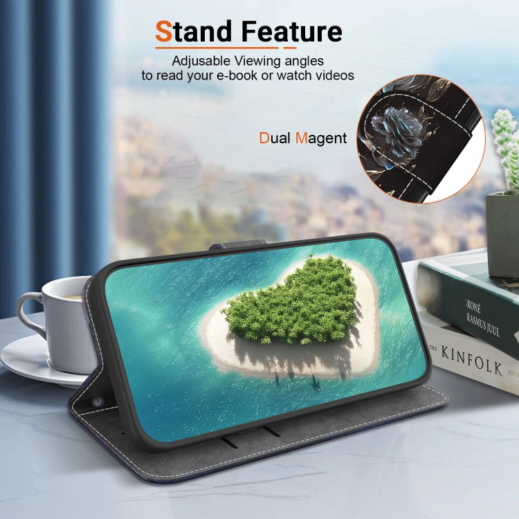 For Google Pixel 9 Crystal Texture Colored Drawing Leather Phone Case(Black Rose)