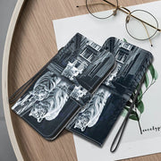 For Google Pixel 9 Crystal Texture Colored Drawing Leather Phone Case(Cat Tiger Reflection)