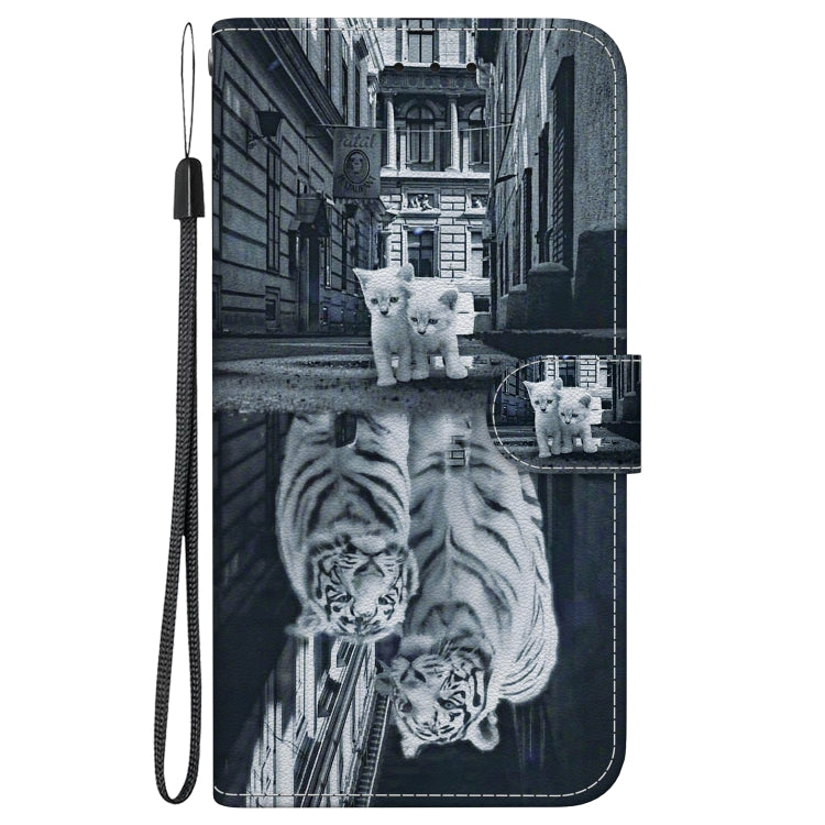 For Google Pixel 9 Crystal Texture Colored Drawing Leather Phone Case(Cat Tiger Reflection)