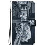 For Google Pixel 9 Crystal Texture Colored Drawing Leather Phone Case(Cat Tiger Reflection)