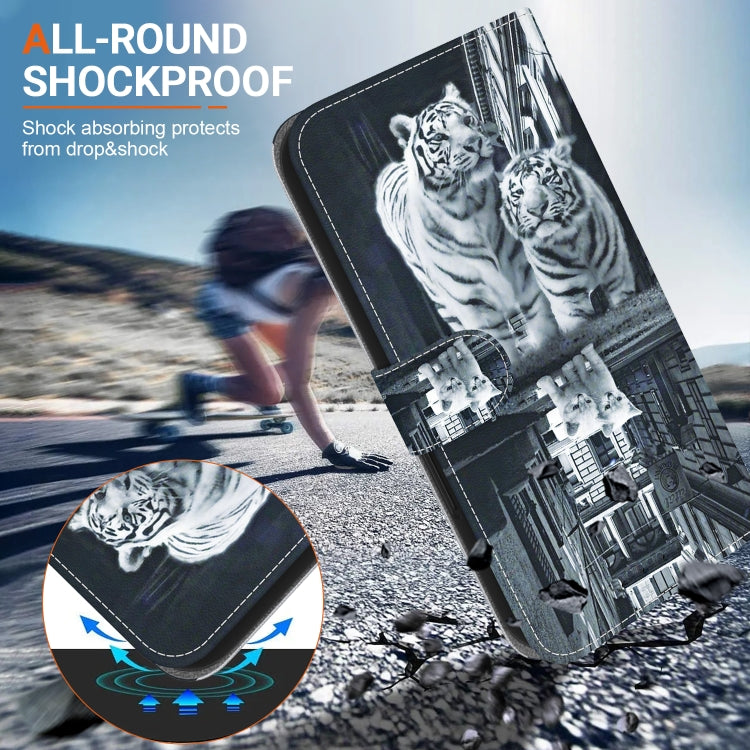 For Google Pixel 9 Crystal Texture Colored Drawing Leather Phone Case(Cat Tiger Reflection)