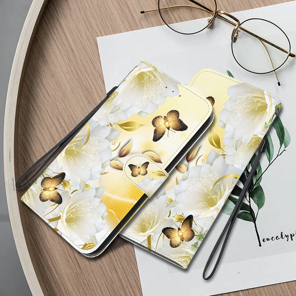 For Google Pixel 9 Crystal Texture Colored Drawing Leather Phone Case(Gold Butterfly Epiphyllum)