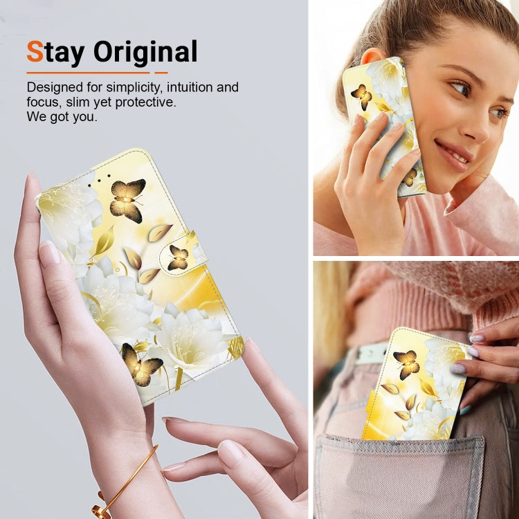 For Google Pixel 9 Crystal Texture Colored Drawing Leather Phone Case(Gold Butterfly Epiphyllum)