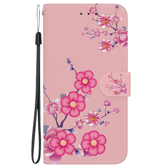 For Google Pixel 9 Crystal Texture Colored Drawing Leather Phone Case(Cherry Blossoms)