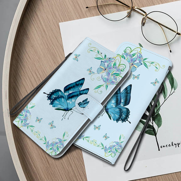 For Google Pixel 9 Crystal Texture Colored Drawing Leather Phone Case(Blue Pansies)