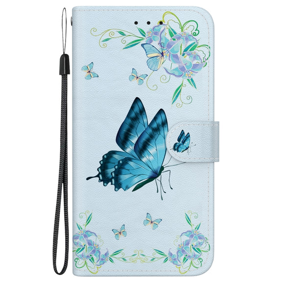 For Google Pixel 9 Crystal Texture Colored Drawing Leather Phone Case(Blue Pansies)