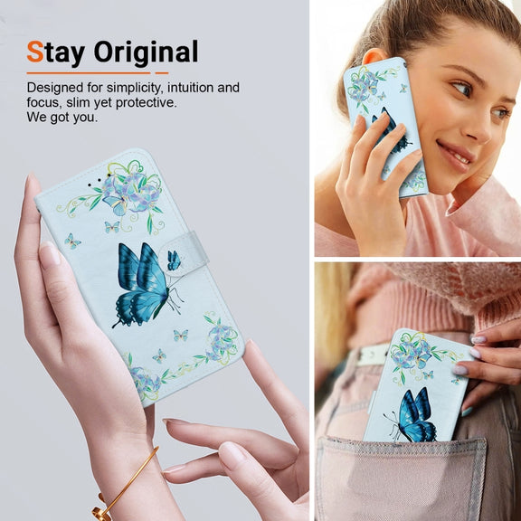 For Google Pixel 9 Crystal Texture Colored Drawing Leather Phone Case(Blue Pansies)