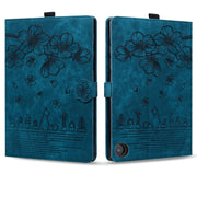 For Amazon Fire HD10 /HD10 Plus 2021 Cartoon Sakura Cat Embossed Smart Leather Tablet Case(Blue)