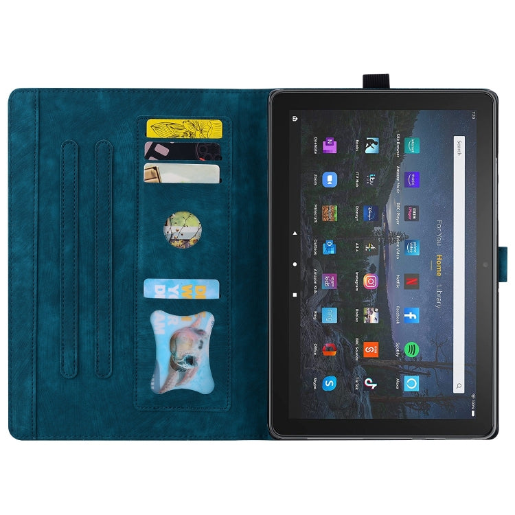 For Amazon Fire HD10 /HD10 Plus 2021 Cartoon Sakura Cat Embossed Smart Leather Tablet Case(Blue)
