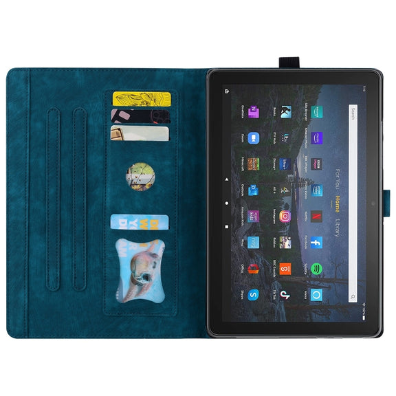 For Amazon Fire HD10 /HD10 Plus 2021 Cartoon Sakura Cat Embossed Smart Leather Tablet Case(Blue)