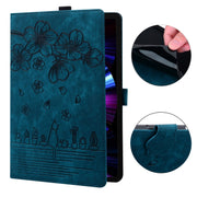 For Amazon Fire HD10 /HD10 Plus 2021 Cartoon Sakura Cat Embossed Smart Leather Tablet Case(Blue)