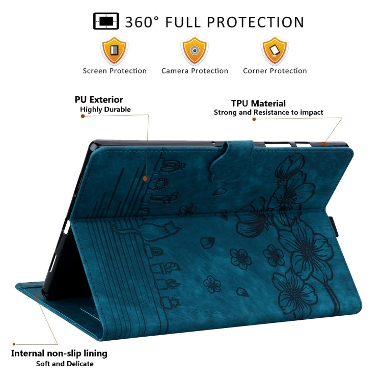 For Amazon Fire HD10 /HD10 Plus 2021 Cartoon Sakura Cat Embossed Smart Leather Tablet Case(Blue)