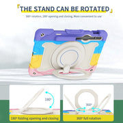 For Samsung Galaxy Tab S9 Armor Portable Rotating Ring Holder Silicone Tablet Case(Colorful Pink)