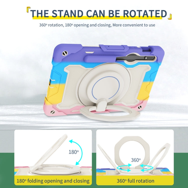 For Samsung Galaxy Tab S9 Armor Portable Rotating Ring Holder Silicone Tablet Case(Colorful Pink)