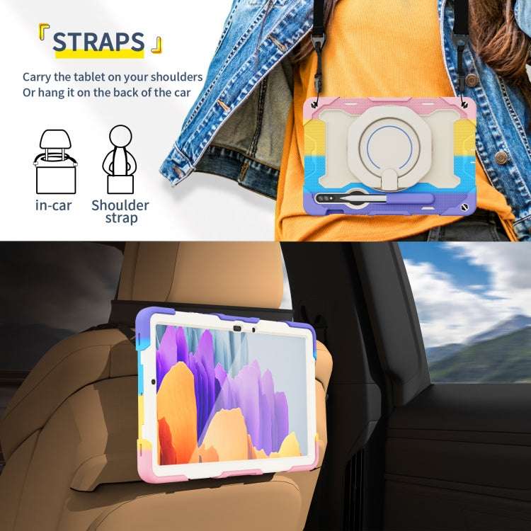 For Samsung Galaxy Tab S9 Armor Portable Rotating Ring Holder Silicone Tablet Case(Colorful Pink)
