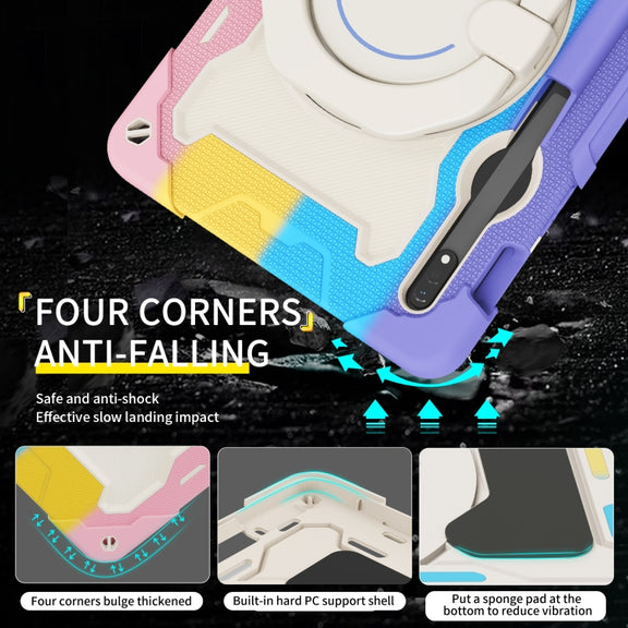 For Samsung Galaxy Tab S9 Armor Portable Rotating Ring Holder Silicone Tablet Case(Colorful Pink)