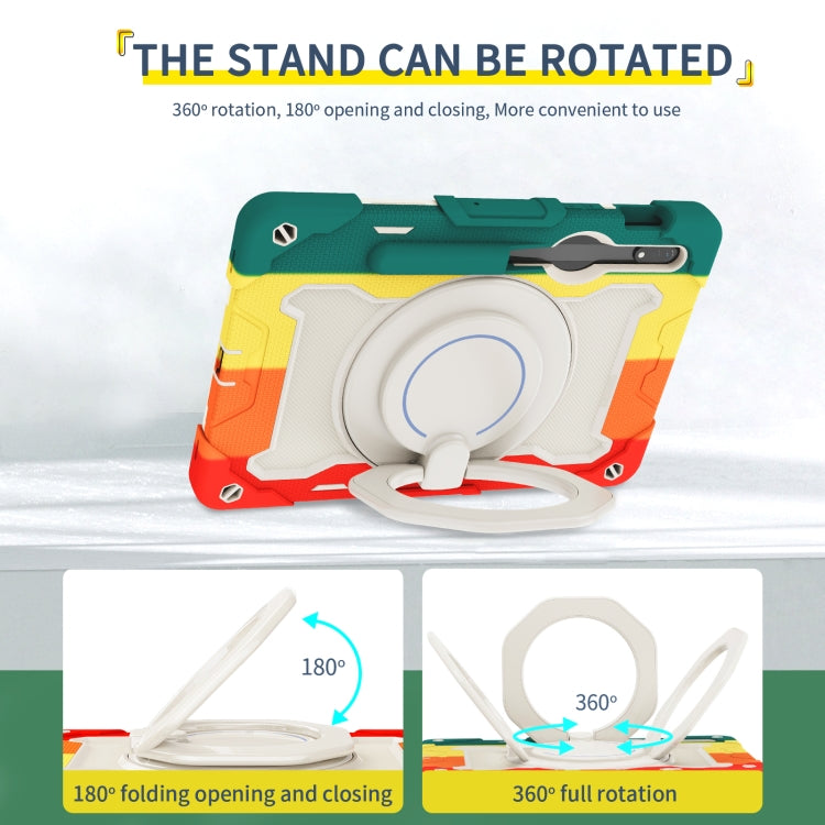 For Samsung Galaxy Tab S9 Armor Portable Rotating Ring Holder Silicone Tablet Case(Colorful Red)