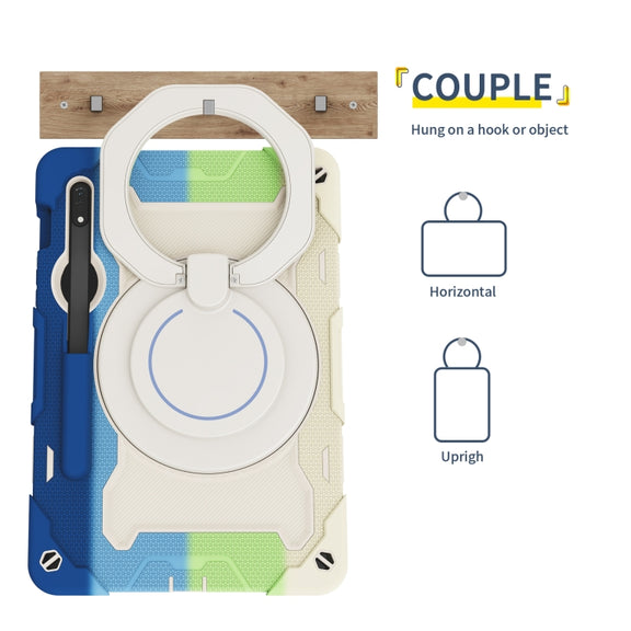 For Samsung Galaxy Tab S9 Armor Portable Rotating Ring Holder Silicone Tablet Case(Colorful Blue)