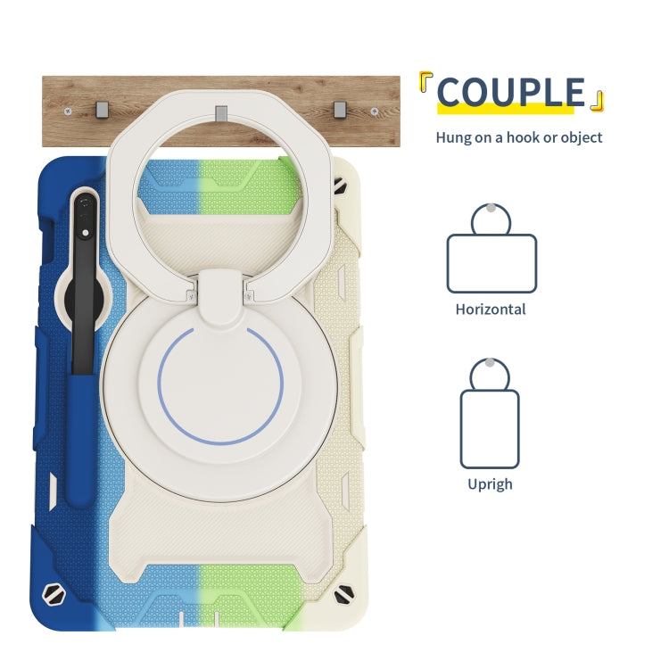 For Samsung Galaxy Tab S9 Armor Portable Rotating Ring Holder Silicone Tablet Case(Colorful Blue)