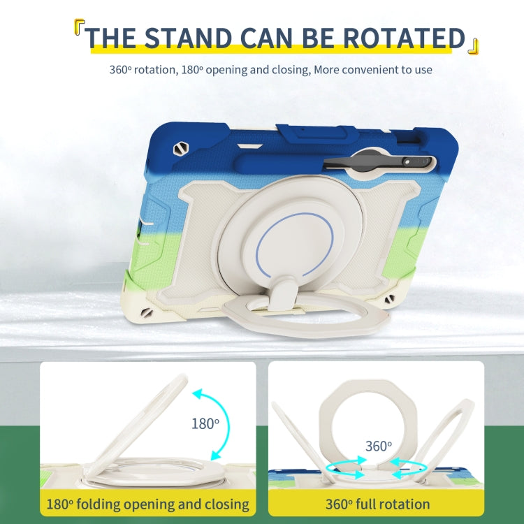 For Samsung Galaxy Tab S9 Armor Portable Rotating Ring Holder Silicone Tablet Case(Colorful Blue)