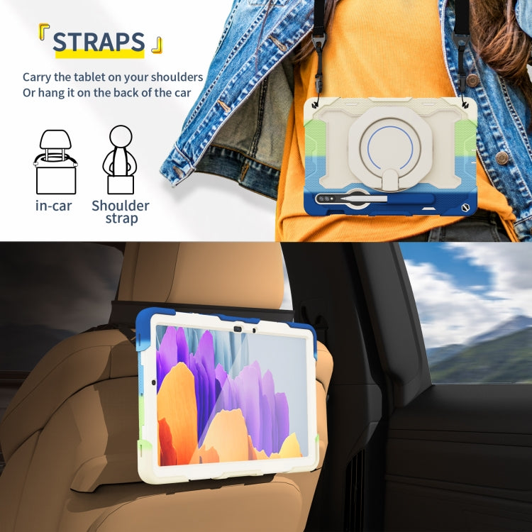 For Samsung Galaxy Tab S9 Armor Portable Rotating Ring Holder Silicone Tablet Case(Colorful Blue)