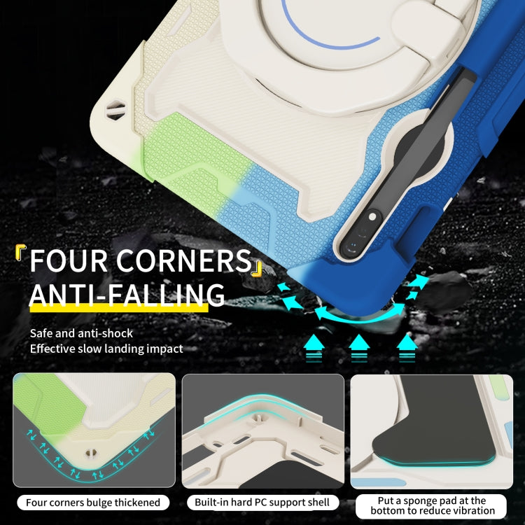 For Samsung Galaxy Tab S9 Armor Portable Rotating Ring Holder Silicone Tablet Case(Colorful Blue)